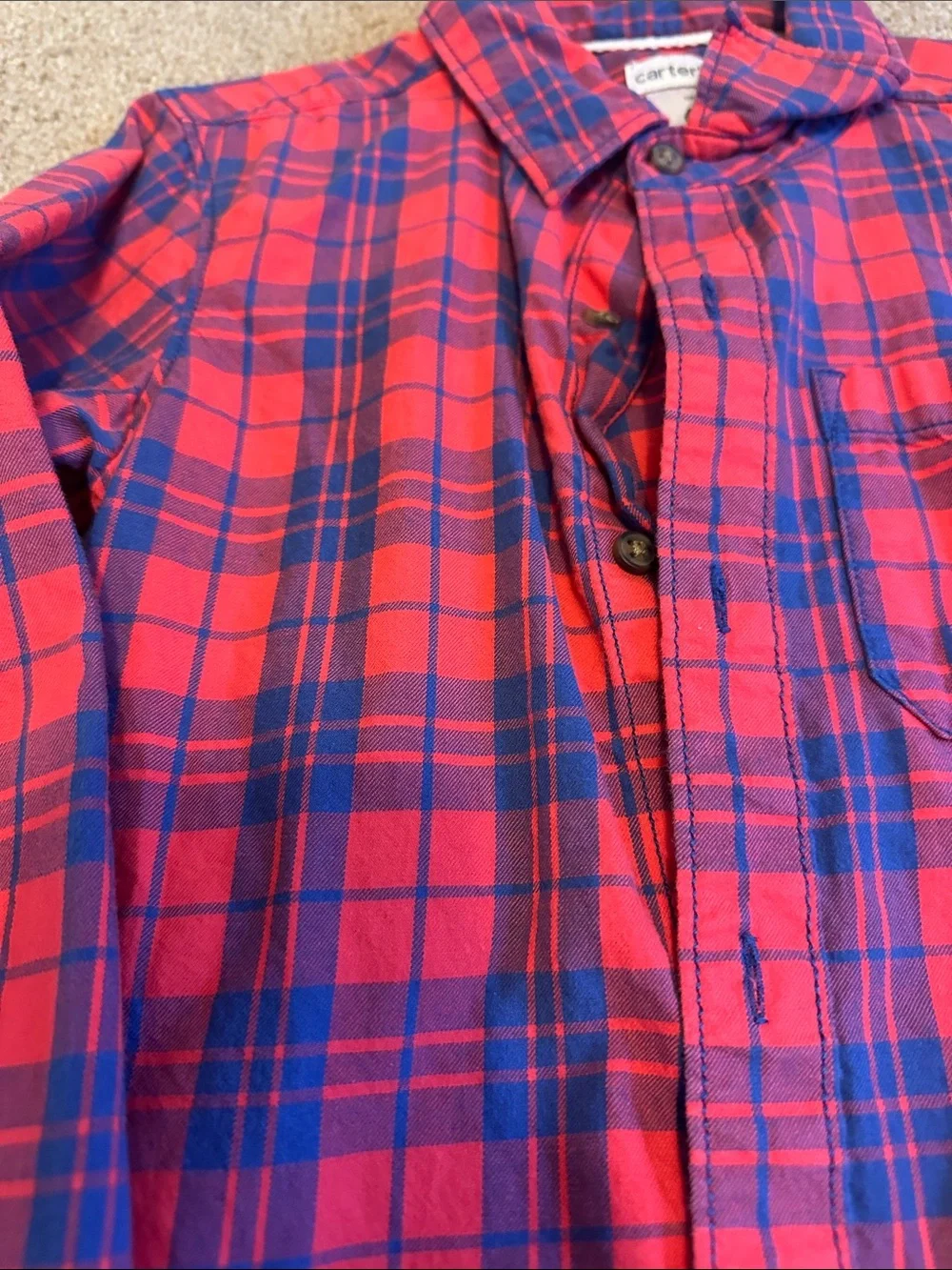 Boy's Red & Navy Plaid Flannel Shirt